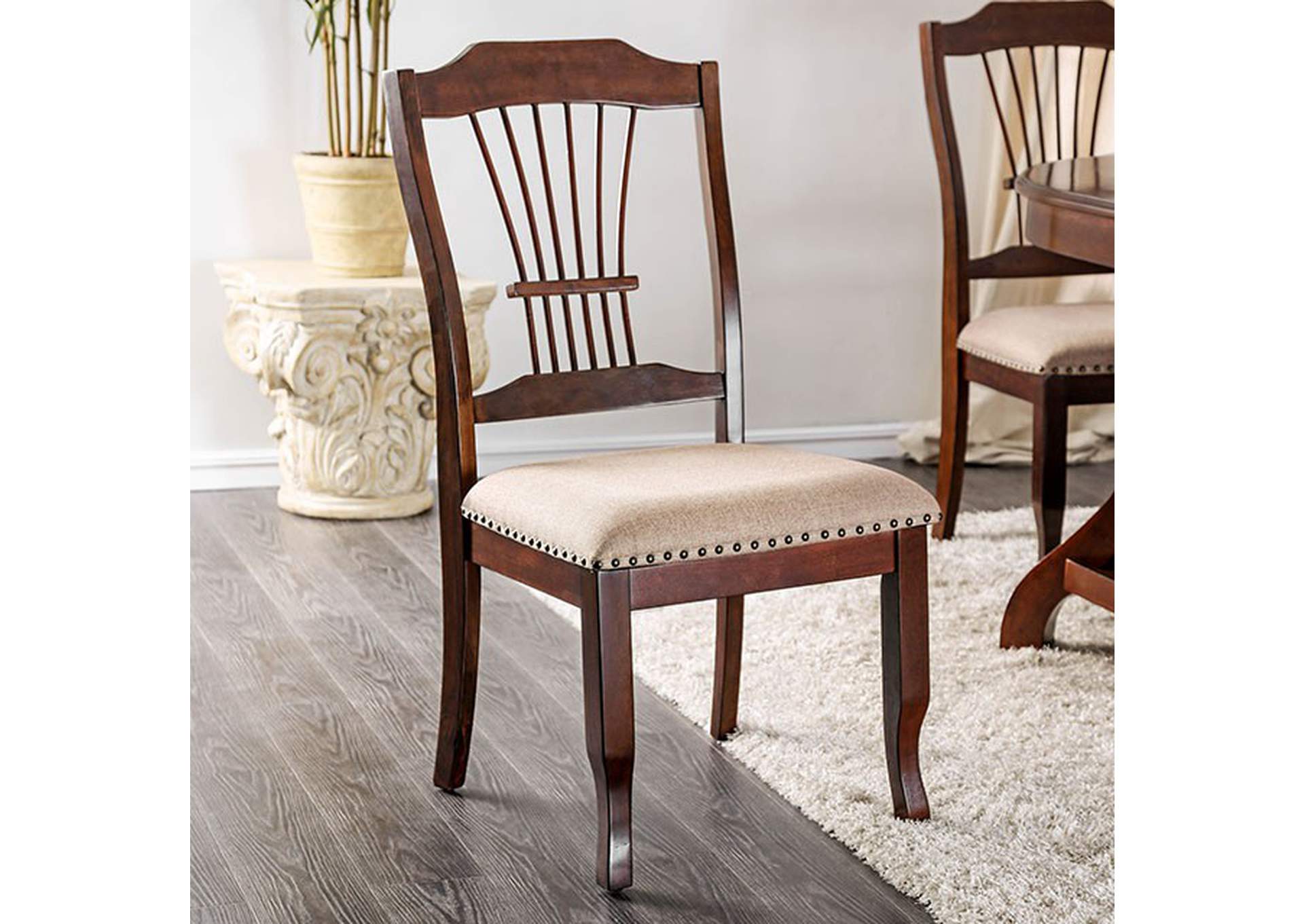 Jordyn Brown Cherry/Beige Side Chair [Set of 2],Furniture of America