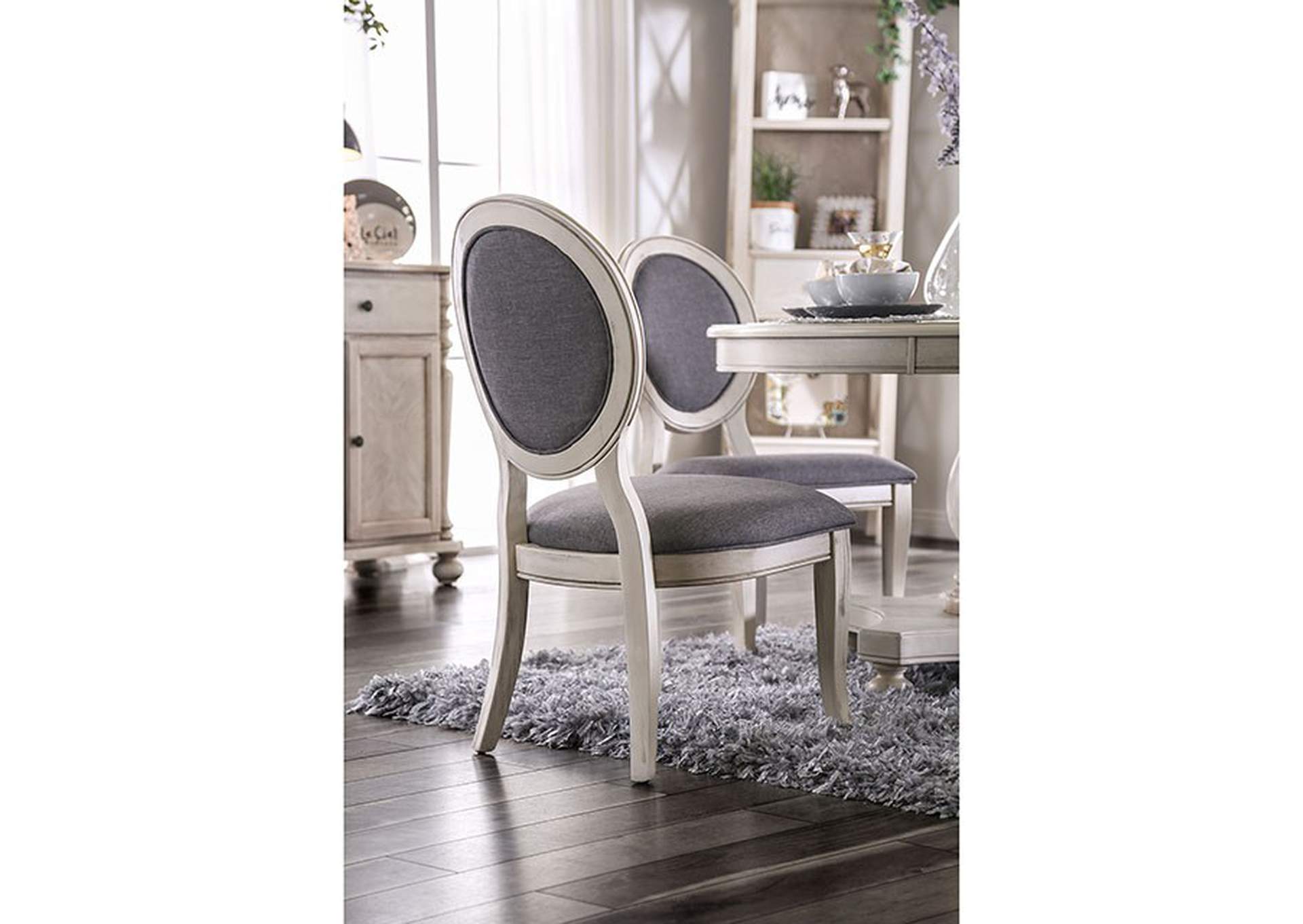 Kathryn Antique White/Gray Side Chair [Set of 2],Furniture of America DTC