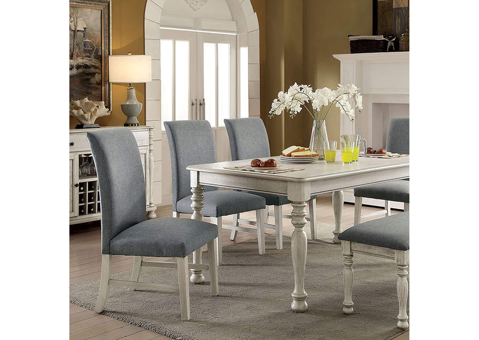 Siobhan Antique White Dining Table,Furniture of America