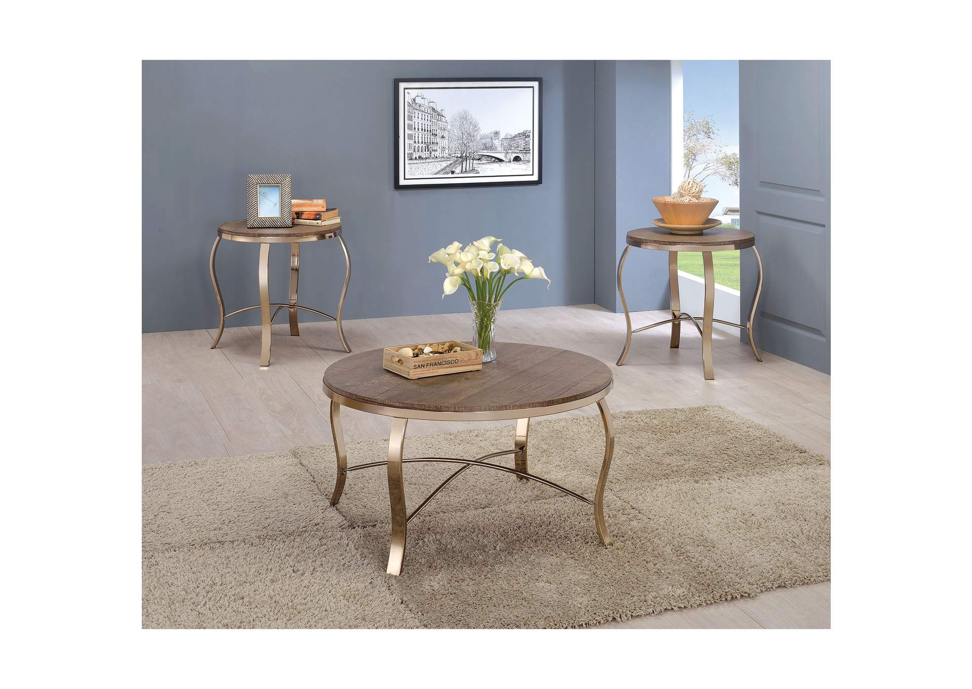 Wicklow 3 Pc. Table Set, Champagne,Furniture of America