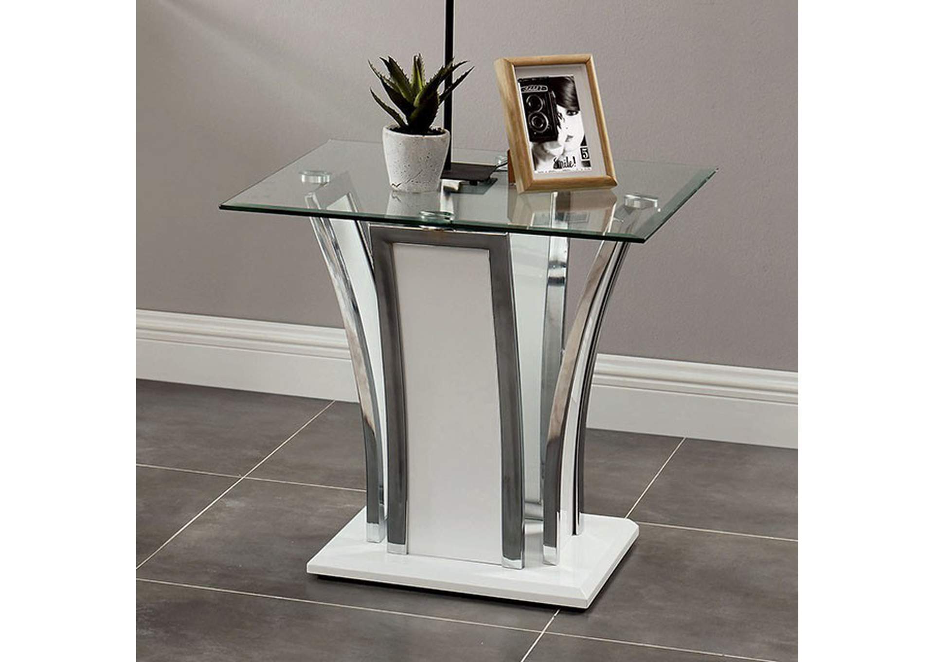 Staten Glossy White End Table,Furniture of America