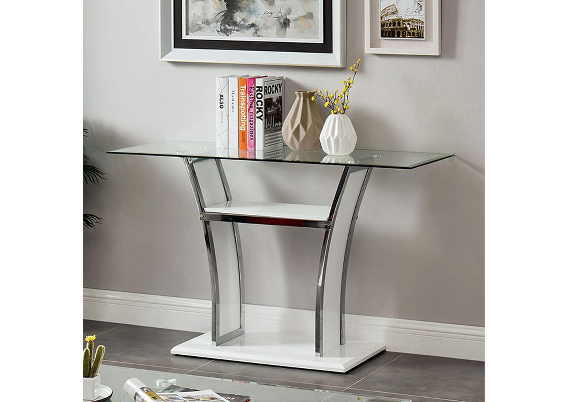 Staten Glossy White Sofa Table,Furniture of America