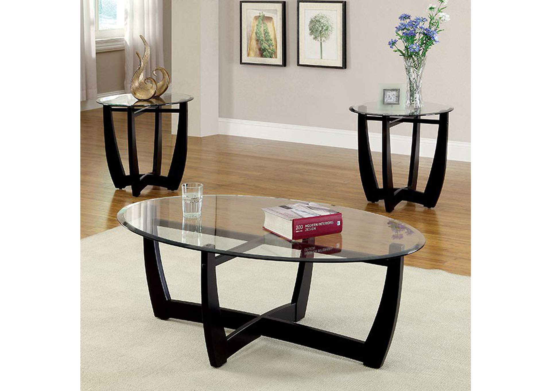 Dafni 3 Piece Black Tempered Table Set W Modern Style Legs Coffee 2 End Tables Best Buy Furniture And Mattress