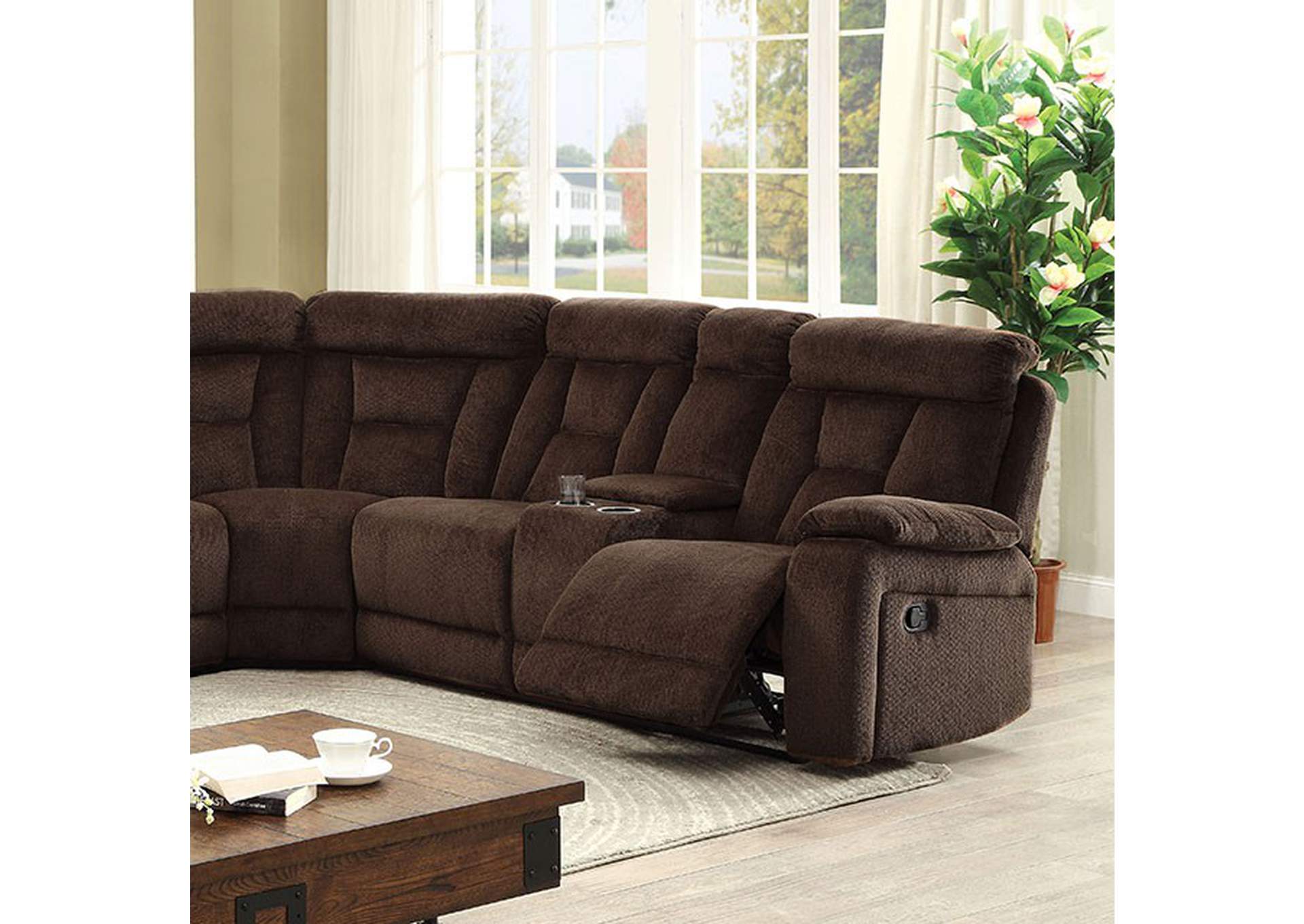 Maybell Sectional w/ 2 Consoles, Brown,Furniture of America