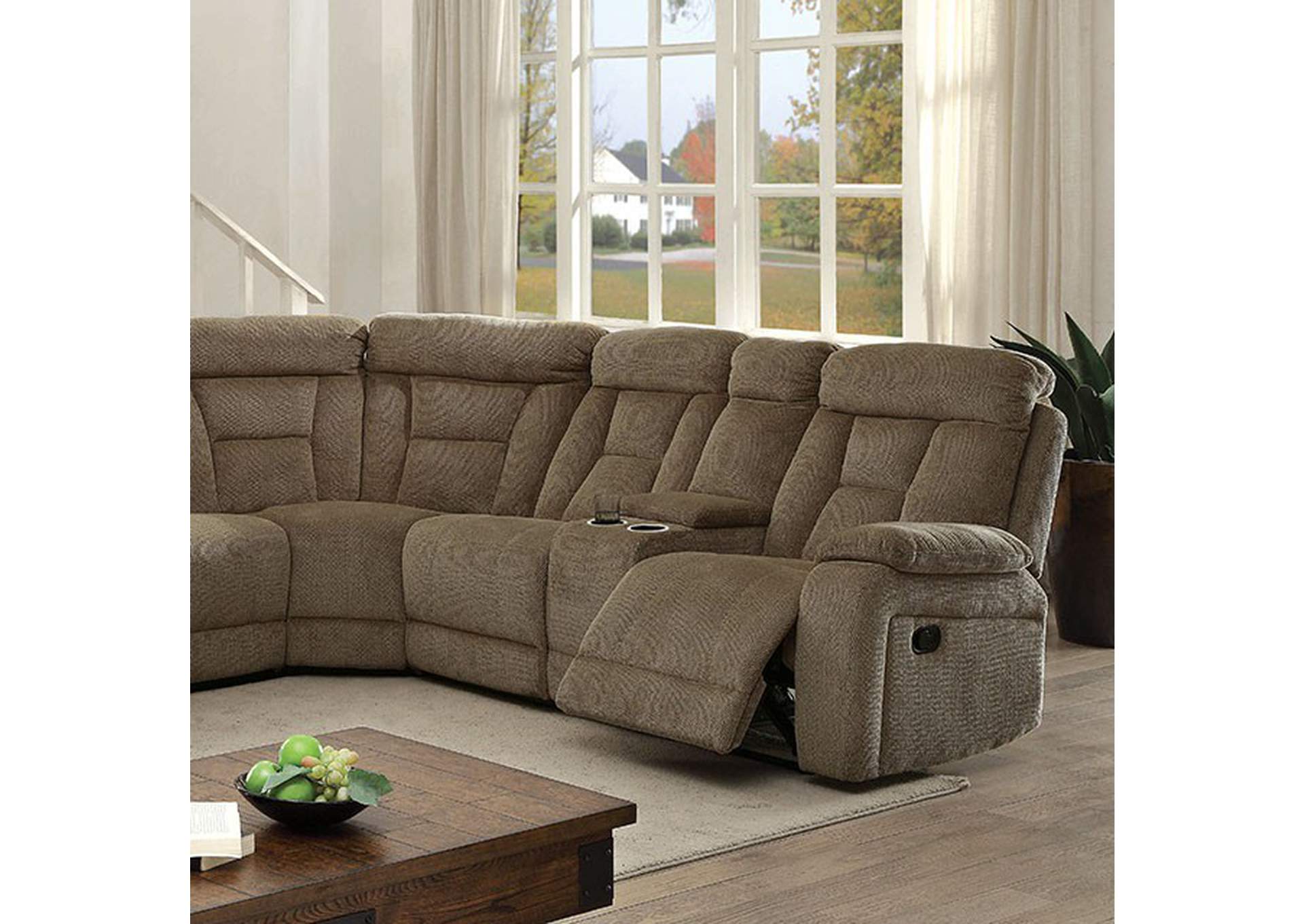 Maybell Sectional w/ 2 Consoles, Mocha,Furniture of America