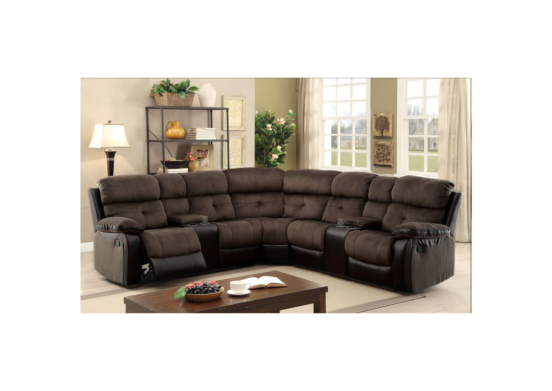 Hadley Sectional w/ 2 Consoles,Furniture of America