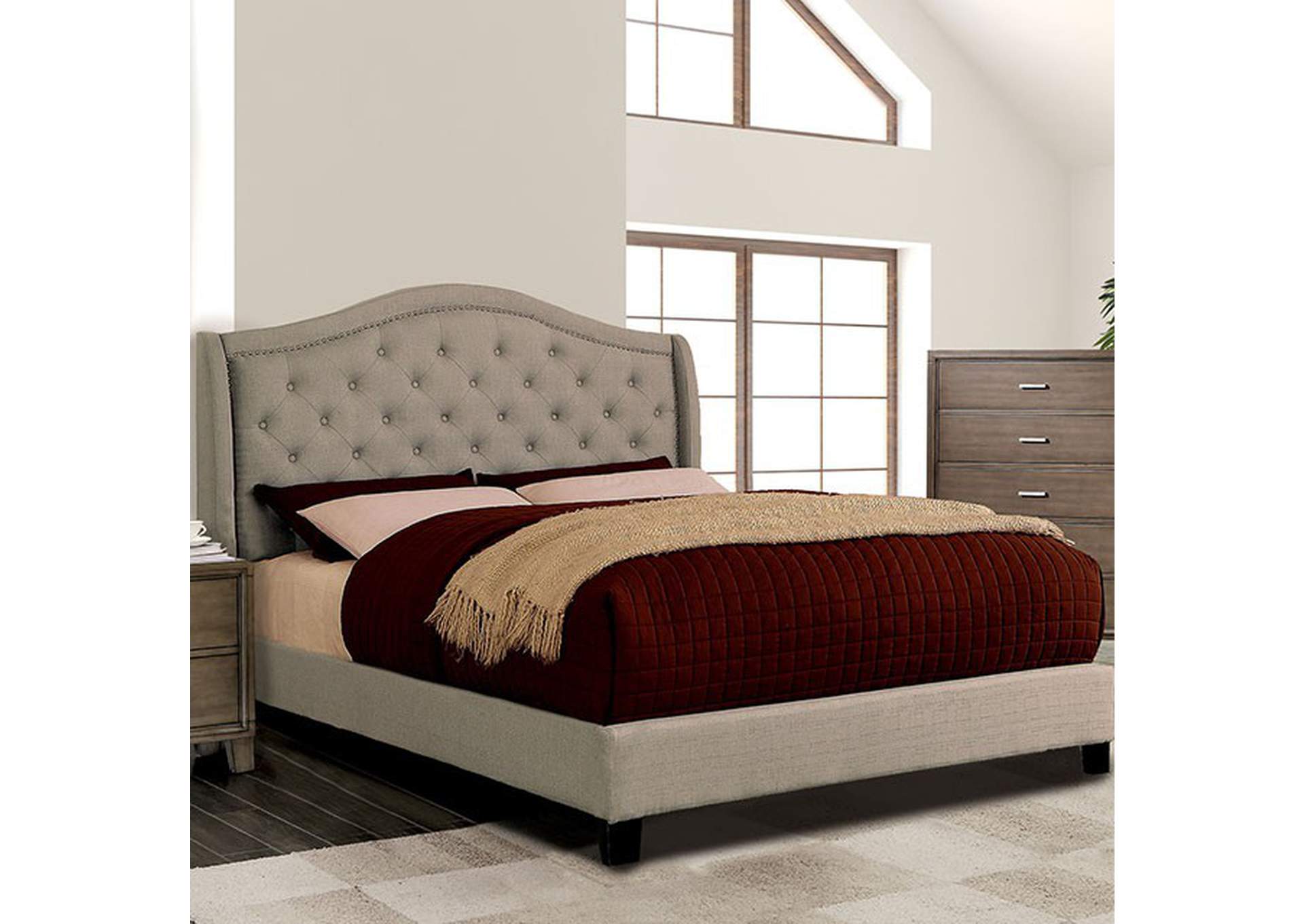 Carly Warm Gray Queen Bed,Furniture of America