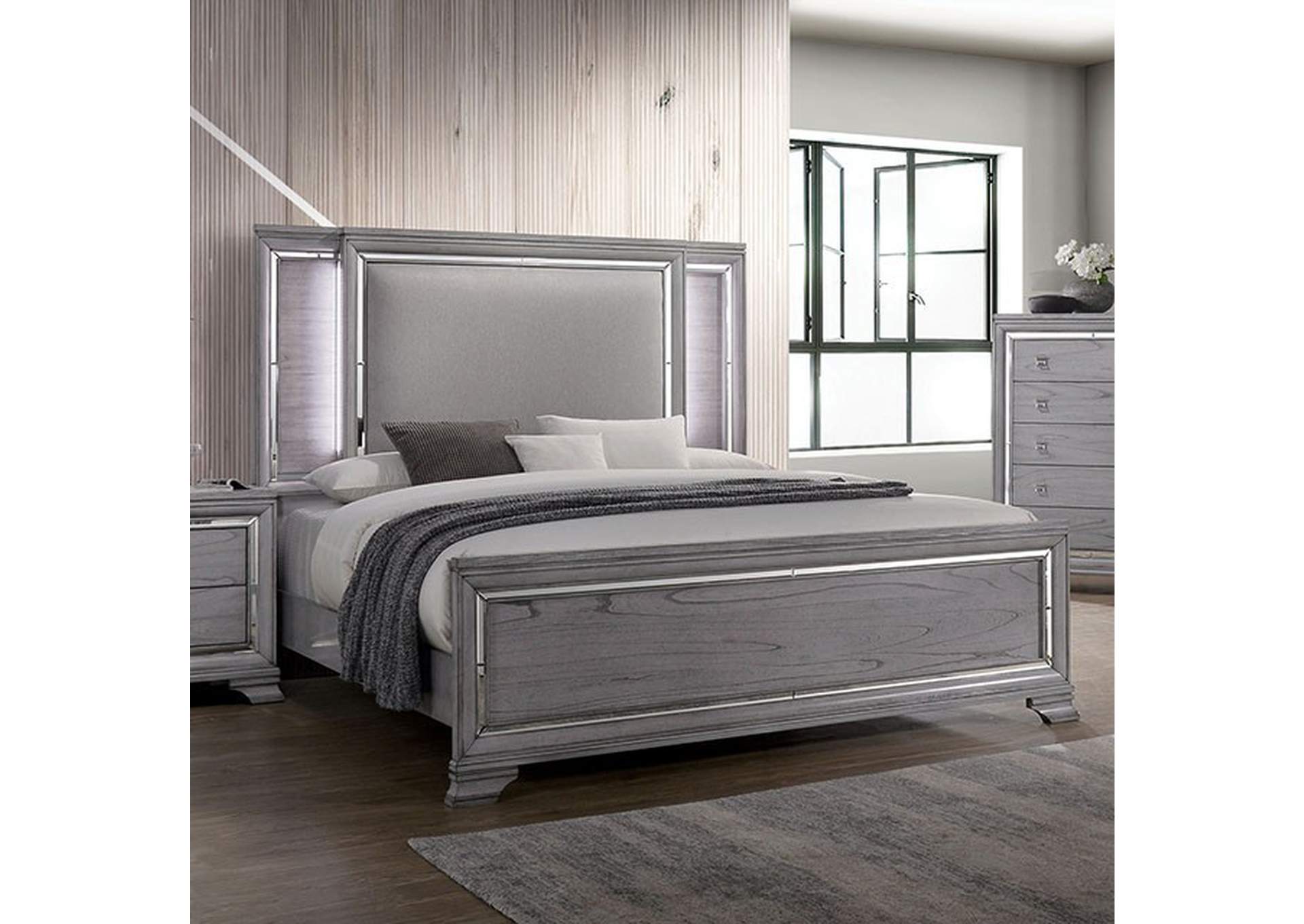 Alanis Light Gray Eastern King Bed,Furniture of America