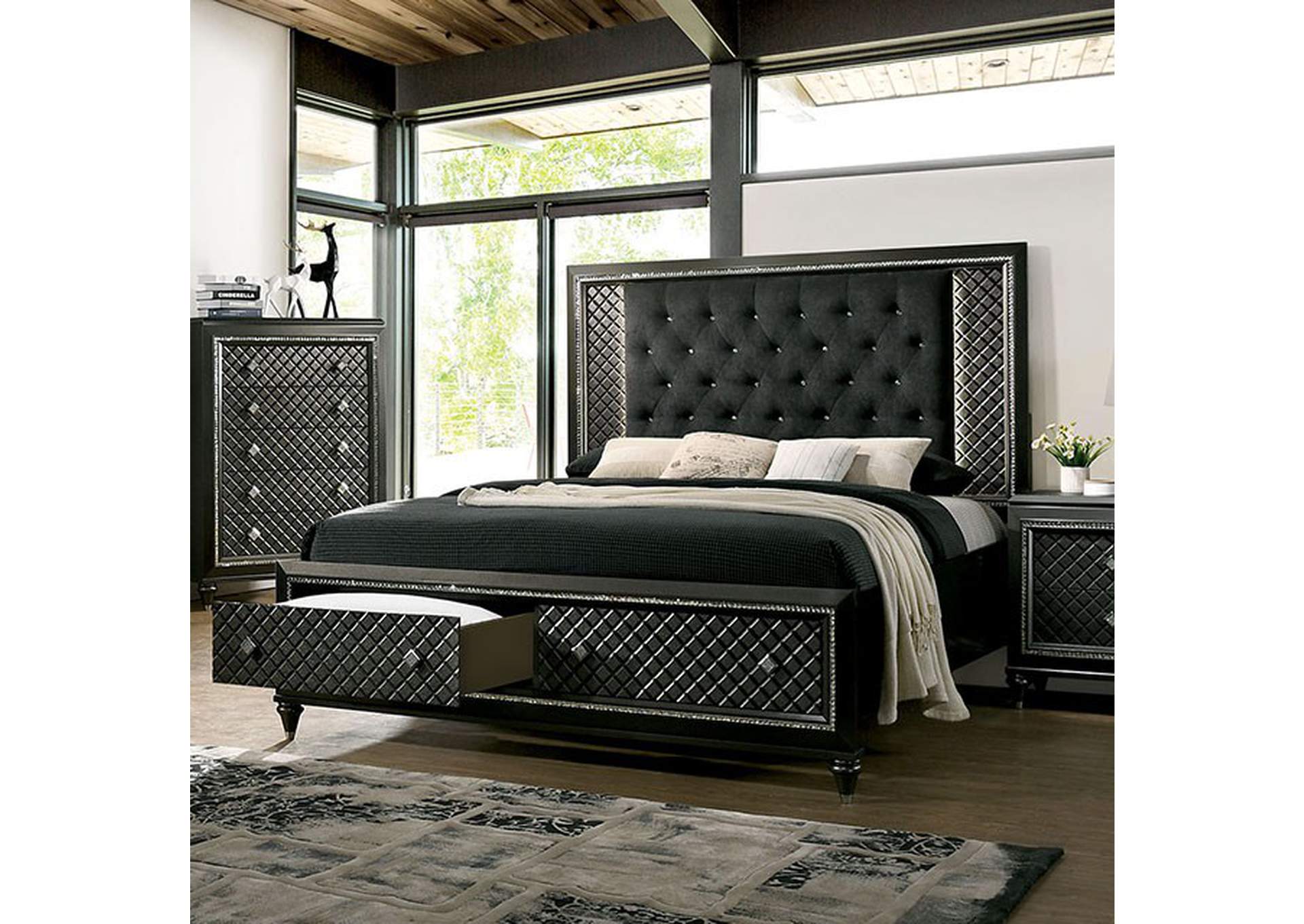 Demetria Metallic Gray Eastern King Bed,Furniture of America