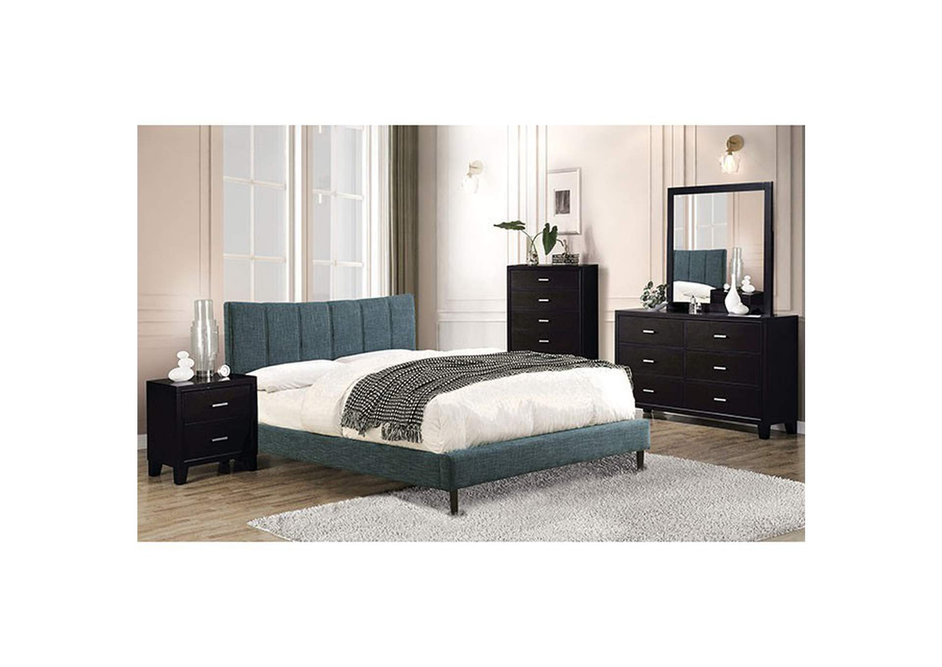 Ennis Queen Bed, Dark Blue,Furniture of America