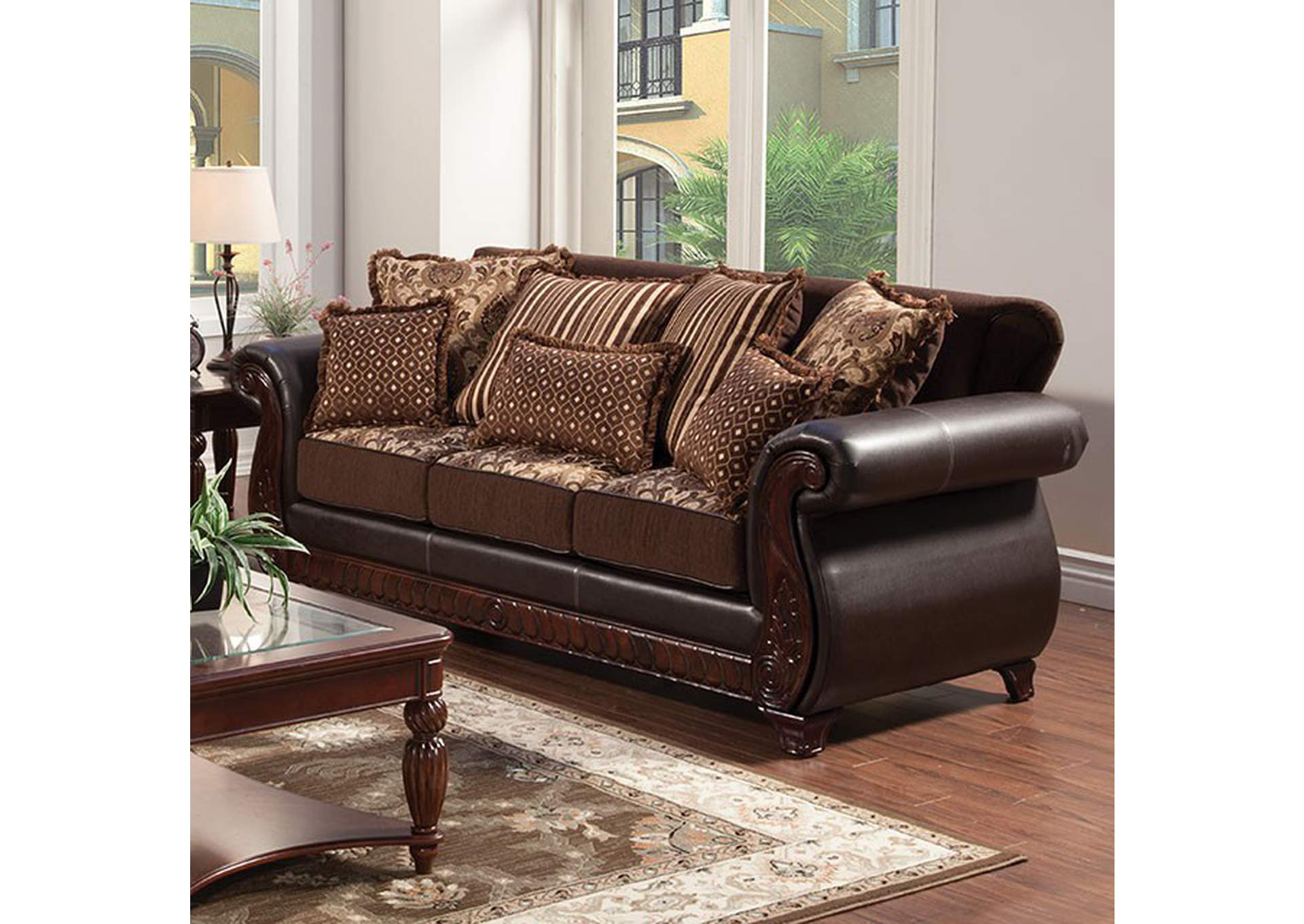 Franklin Dark Brown Sofa,Furniture of America