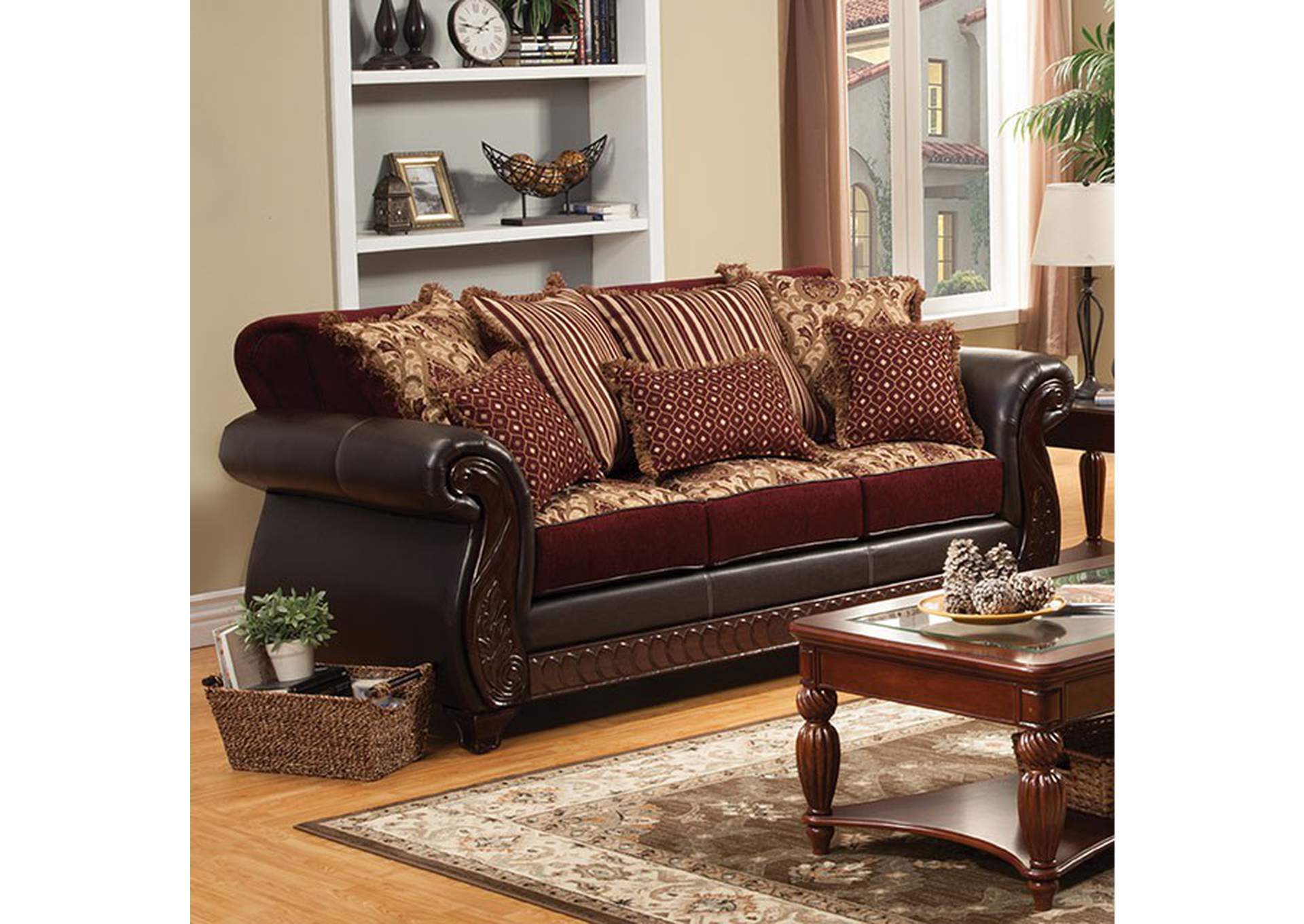 Franklin Burgundy Sofa,Furniture of America