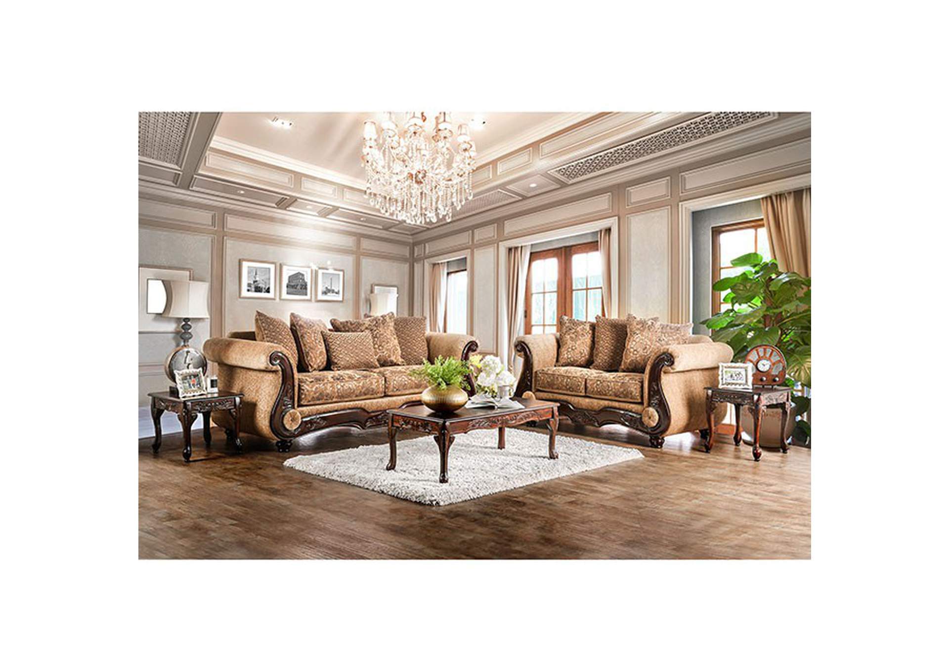 Nicanor Gold Sofa and Loveseat,Furniture of America