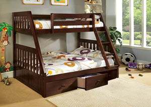 Canberra Dark Walnut Twin/Full Bunk Bed w/3 Underbed Drawers