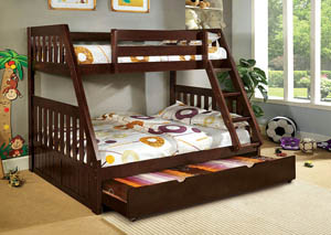 Canberra Dark Walnut Twin/Full Bunk Bed w/Trundle