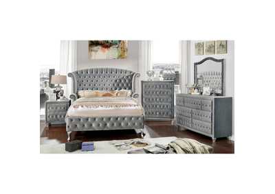 Alzir Gray Upholstered Dresser and Mirror,Furniture of America