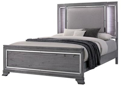 Alanis Light Gray Mirror/LED Trim Eastern King Panel Bed w/Dresser and Mirror,Furniture of America