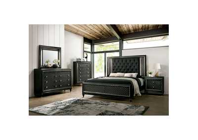 Demetria Black/Metallic Gray LED California King Panel Bed w/Dresser and Mirror