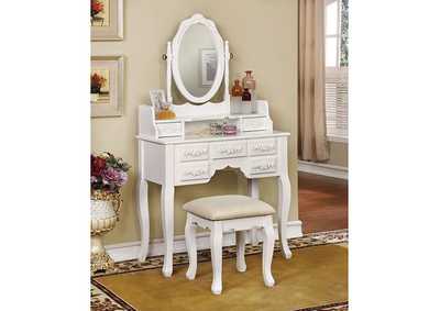 Harriet White Vanity W/ Stool,Furniture of America
