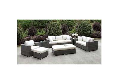 Somani Light Gray 3 Piece Outdoor Seating Set + 2 End Tables + Ottoman + Bench,Furniture of America