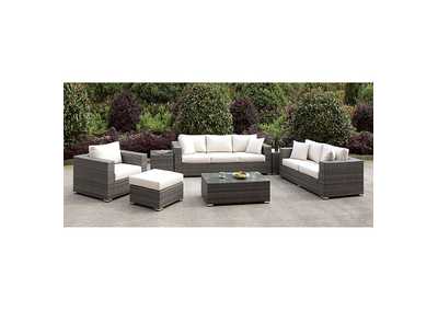 Somani Light Gray 3 Piece Outdoor Seating Set + 2 End Tables + Ottoman + Bench,Furniture of America