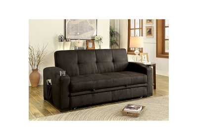 Mavis Dark Brown Futon Sofa,Furniture of America