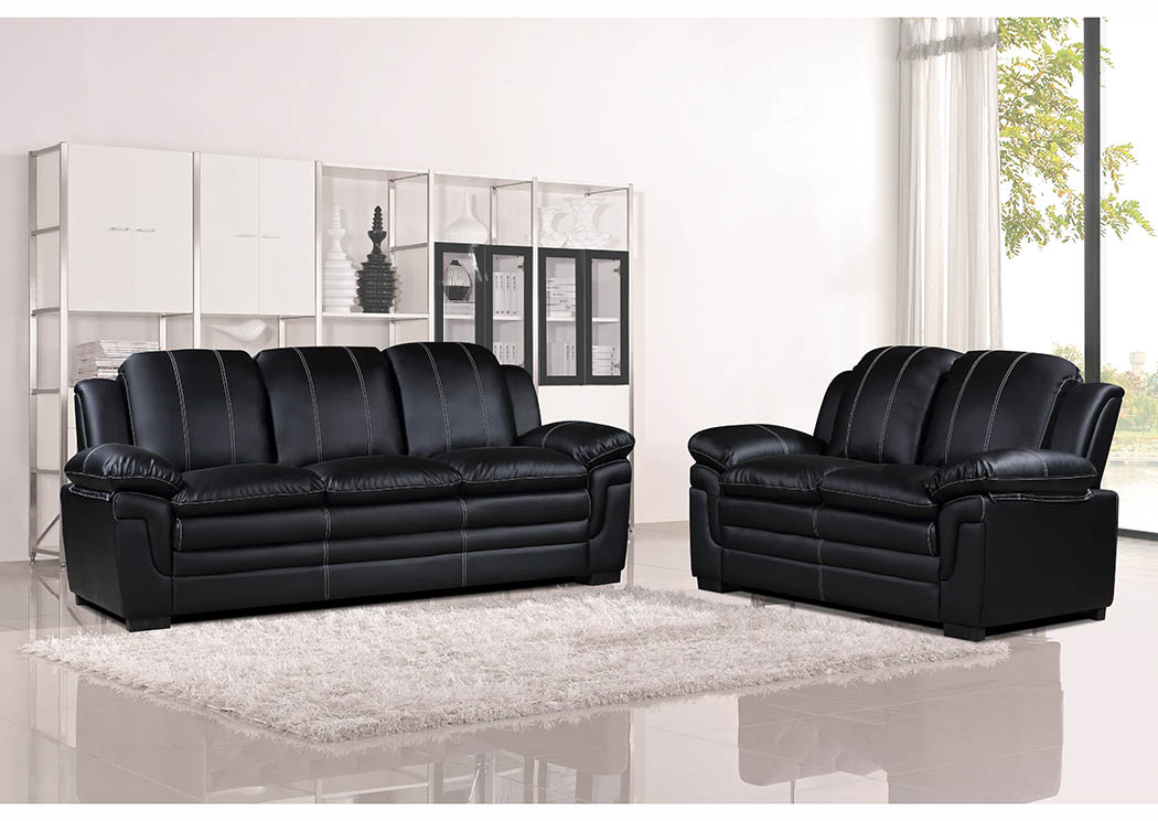 Black Leather Look Sofa w/Contrast Stitching Alexis Furniture