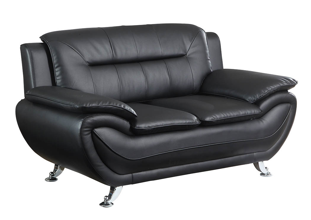 Black Leather Look Loveseat w/Chrome Legs,Furniture World Distributors