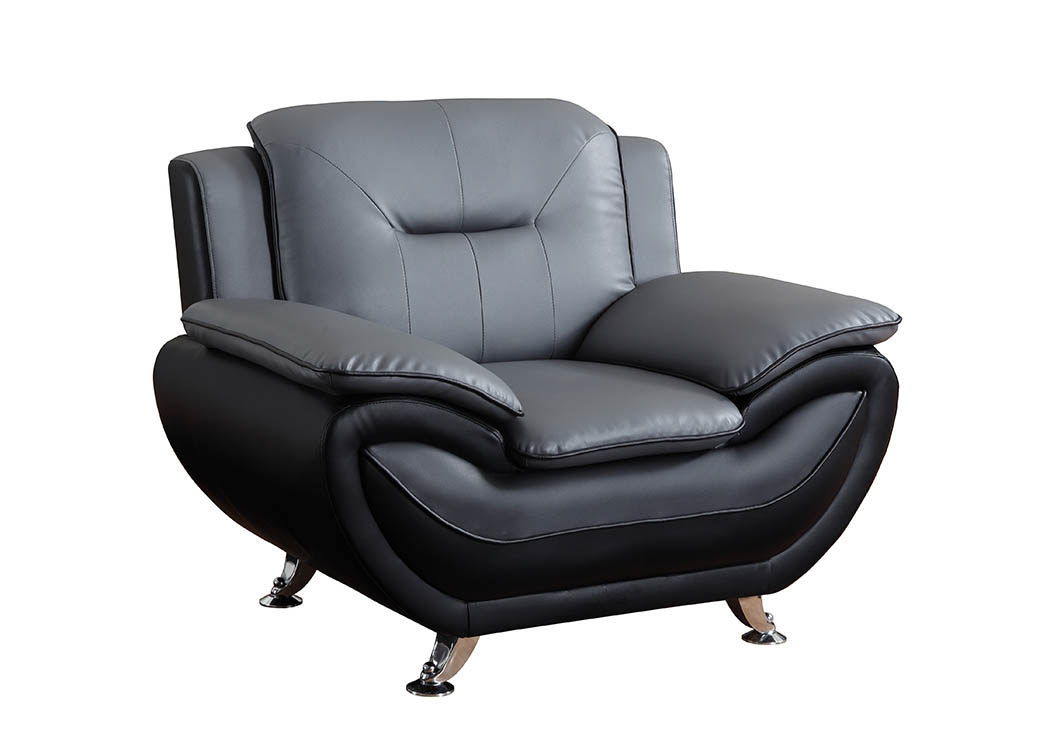 Grey & Black Leather Look Chair w/Chrome Legs,Furniture World Distributors