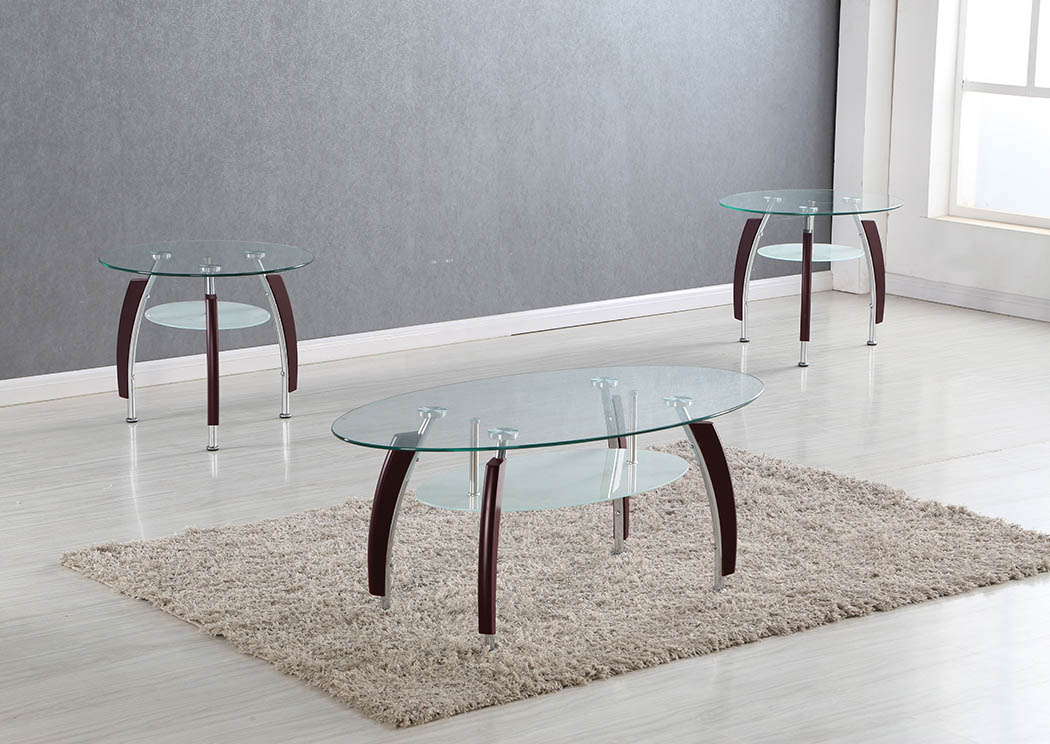 Mahogany Cocktail Table and 2 End Tables,Furniture World Distributors