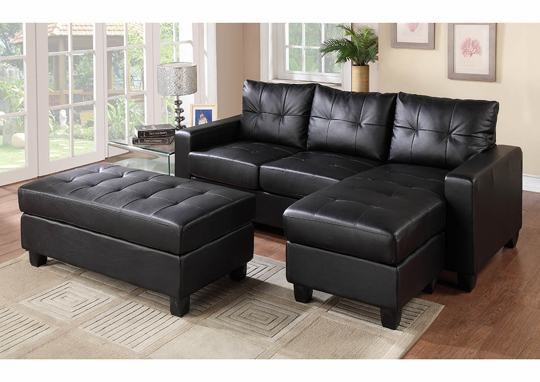 Black Sofa Chaise w/Ottoman,Furniture World Distributors
