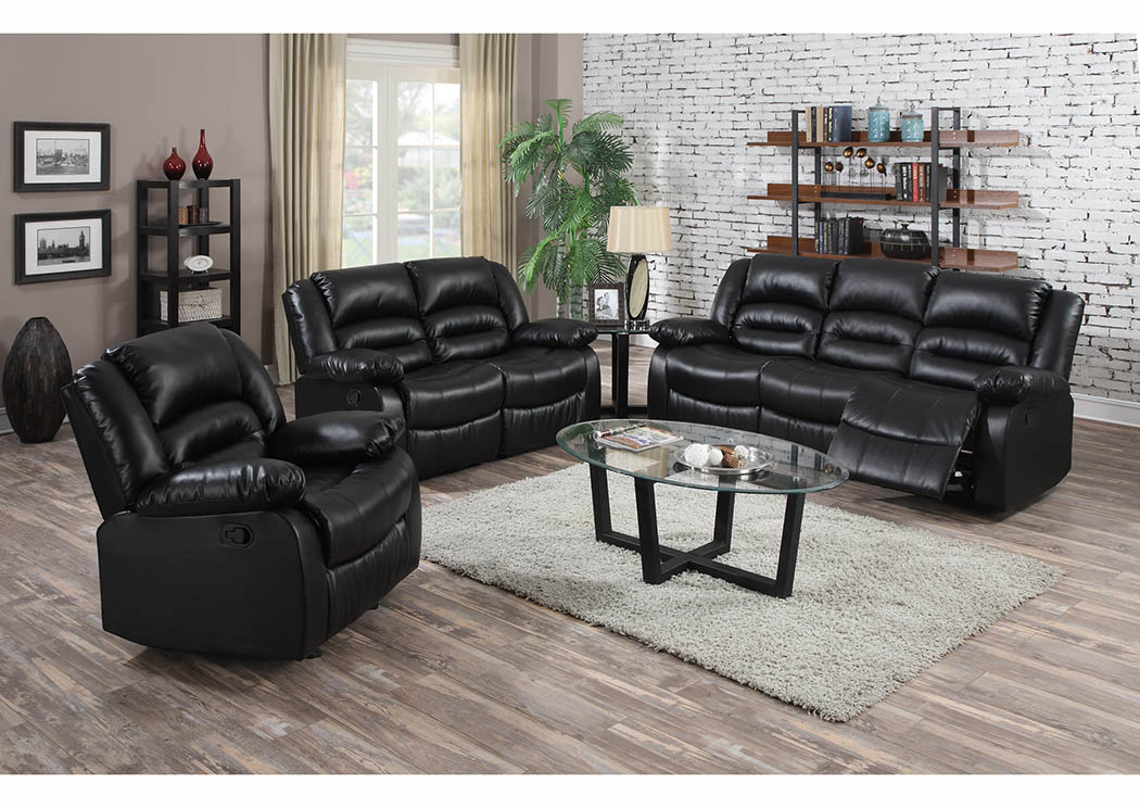 Black Bonded Leather Double Reclining Loveseat w/Console,Furniture World Distributors