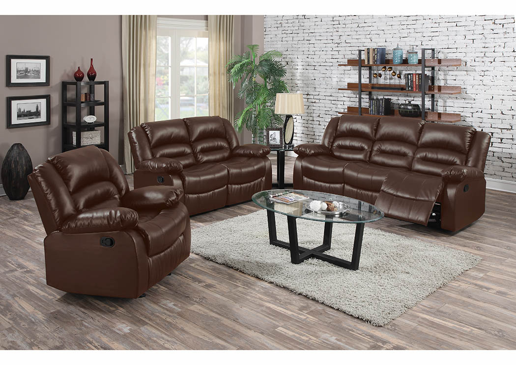 Brown Bonded Leather Reclining Sofa & Loveseat,Furniture World Distributors