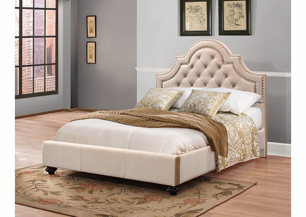 Cream Velvet Upholstered Twin Bed,Furniture World Distributors
