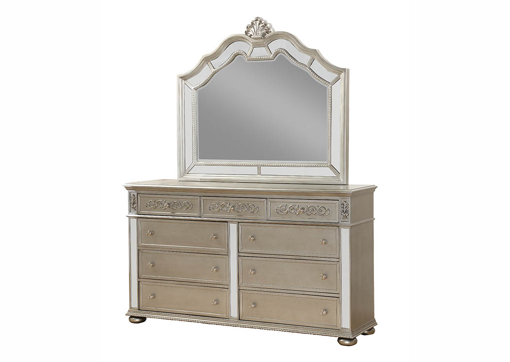 Silver Dresser w/Mirror Accents,Furniture World Distributors