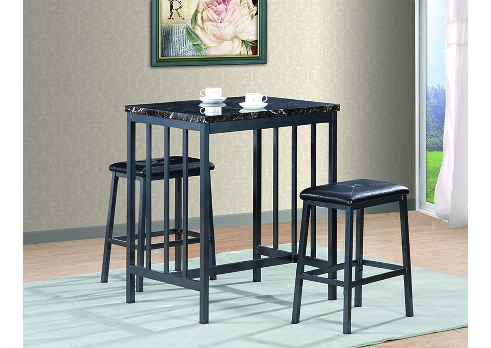 Black Counter Height Table w/2 Stools,Furniture World Distributors