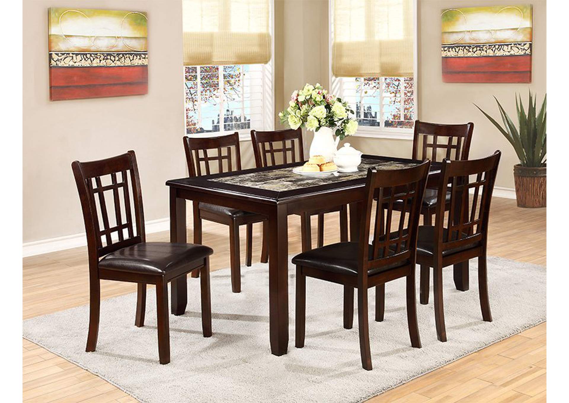 Espresso 7 PC Dinette Set Table w/6 Chairs,Furniture World Distributors