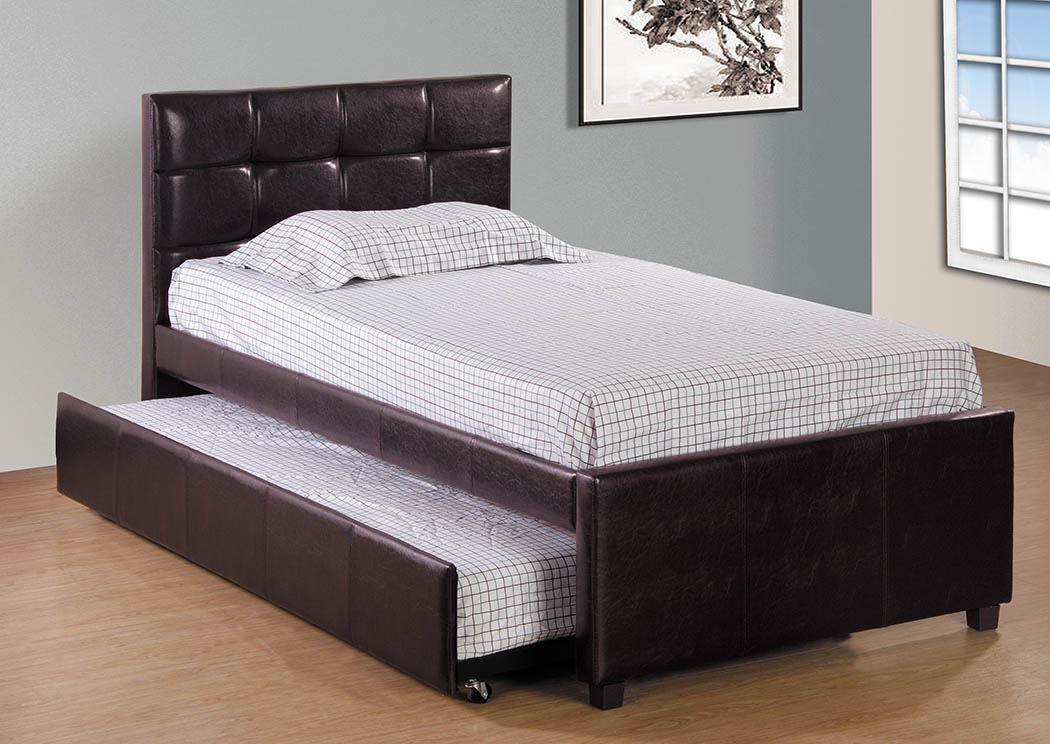 Brown Upholstered Twin Trundle Bed,Furniture World Distributors