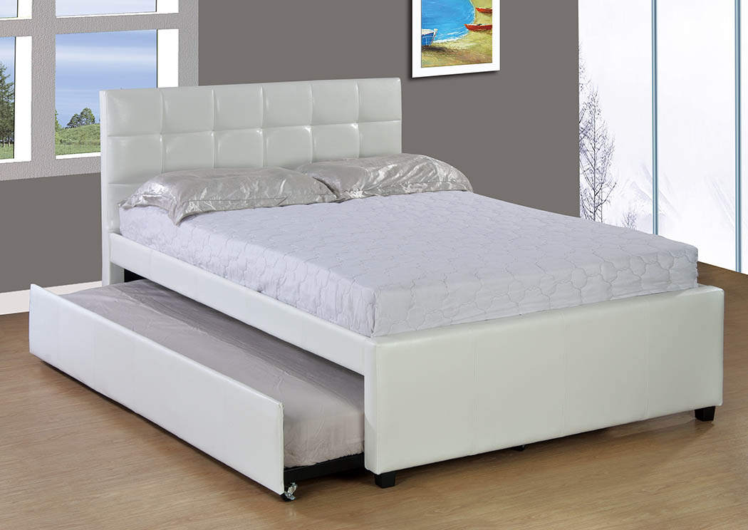 White Upholstered Full Trundle Bed,Furniture World Distributors