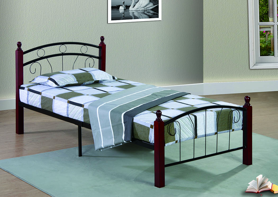 Cherry & Metal Twin Bed,Furniture World Distributors