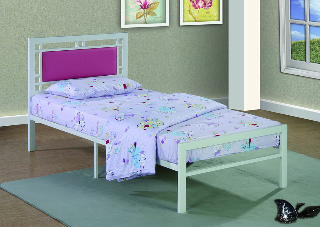 Pink Upholstered/Metal Twin Bed,Furniture World Distributors