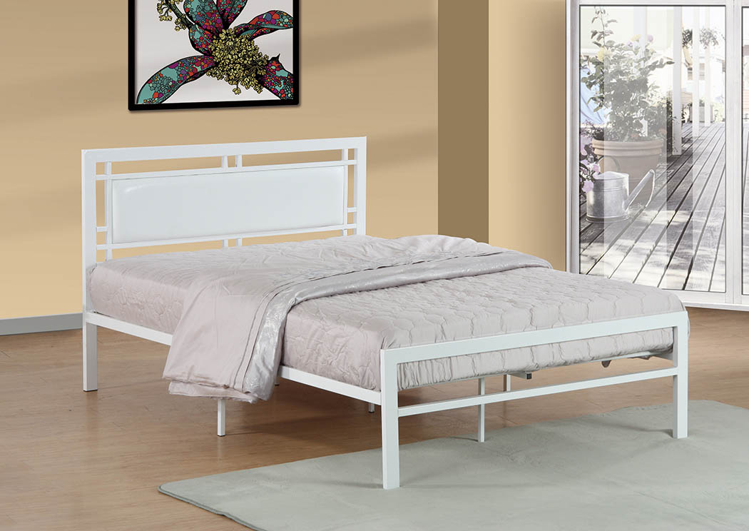 White Upholstered/Metal Twin Bed,Furniture World Distributors