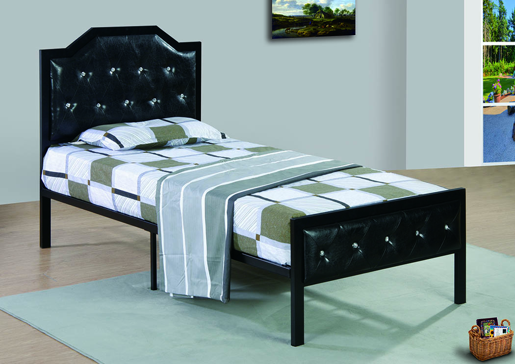 Black Upholstered/Metal Twin Bed,Furniture World Distributors