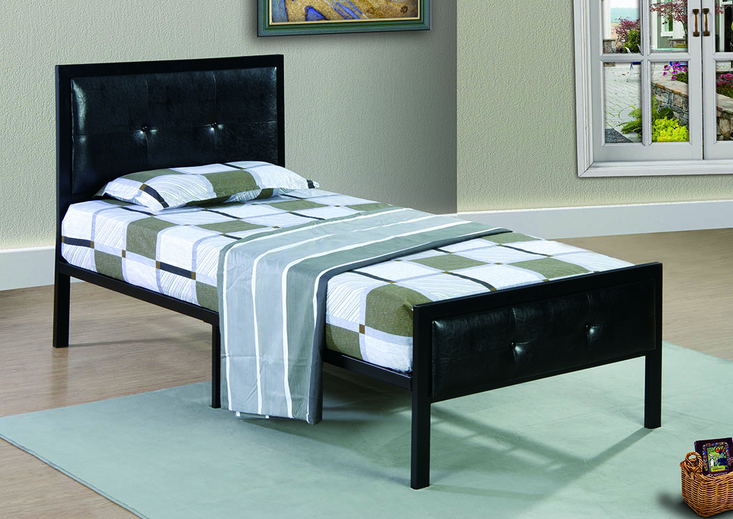 Black Upholstered/Metal Twin Bed,Furniture World Distributors