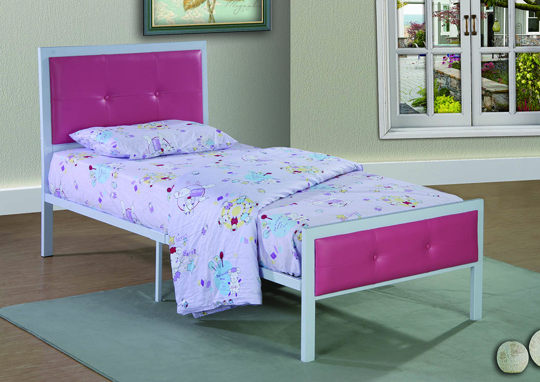 Pink Upholstered/Metal Twin Bed,Furniture World Distributors