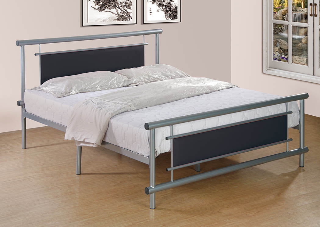 Black Upholstered/Gray Metal Twin Bed,Furniture World Distributors