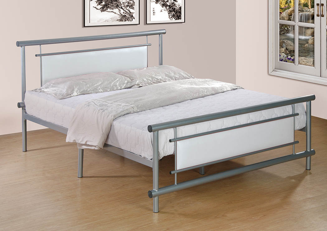 White Upholstered/Gray Metal Twin Bed,Furniture World Distributors