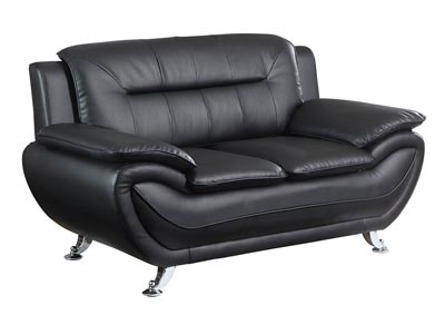 Image for Black Leather Look Loveseat w/Chrome Legs
