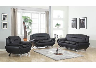 Image for Black Leather Sofa & Loveseat w/Chrome Legs