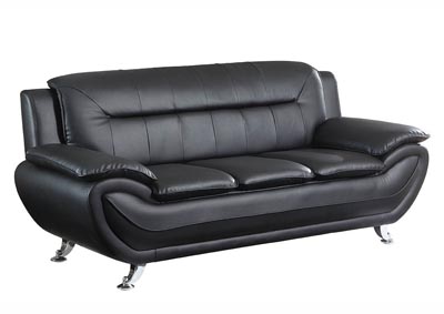 Image for Black Leather Look Sofa w/Chrome Legs